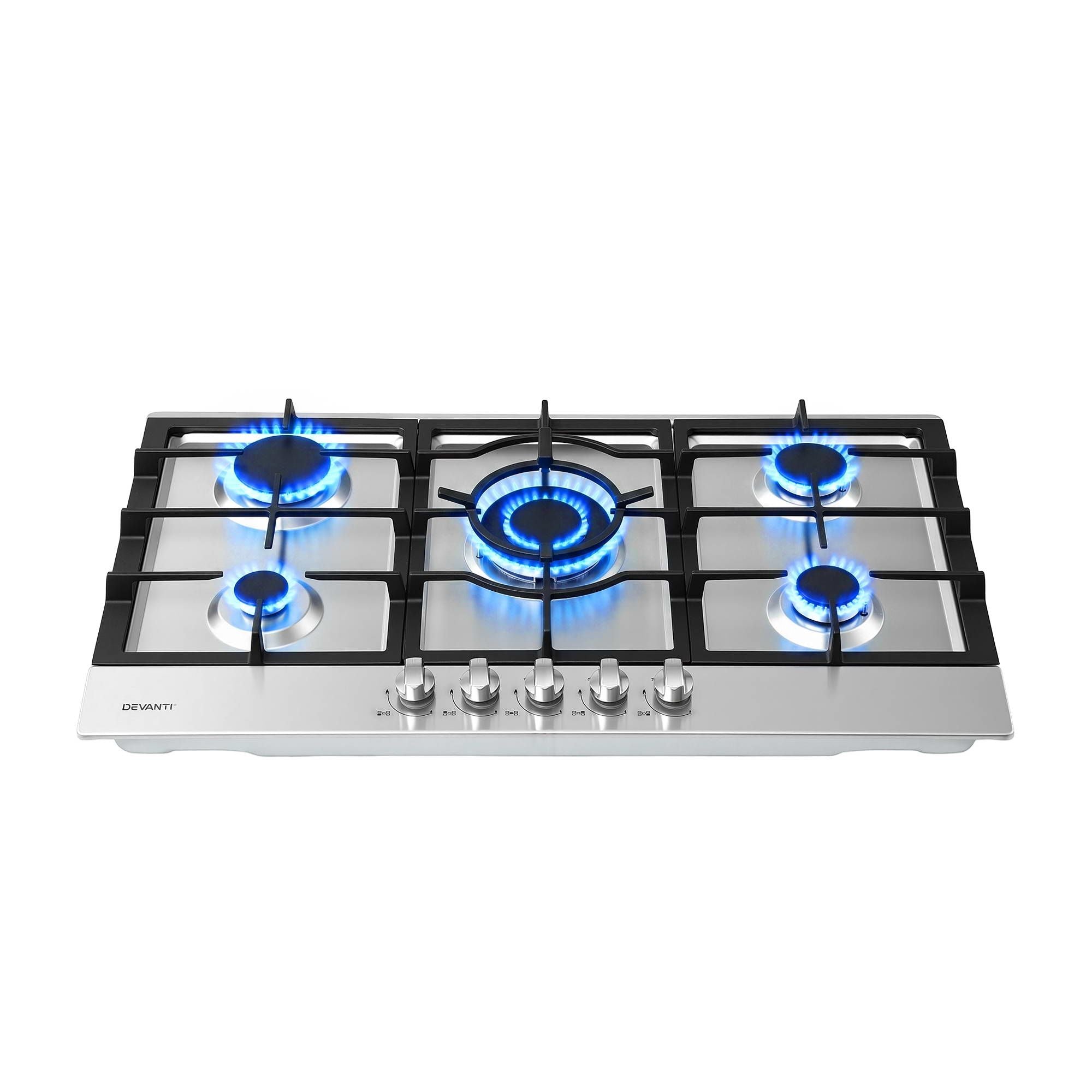 Devanti 90cm Gas Cooktop 5 Burner LPG NG Stainless Steel Hob Silver