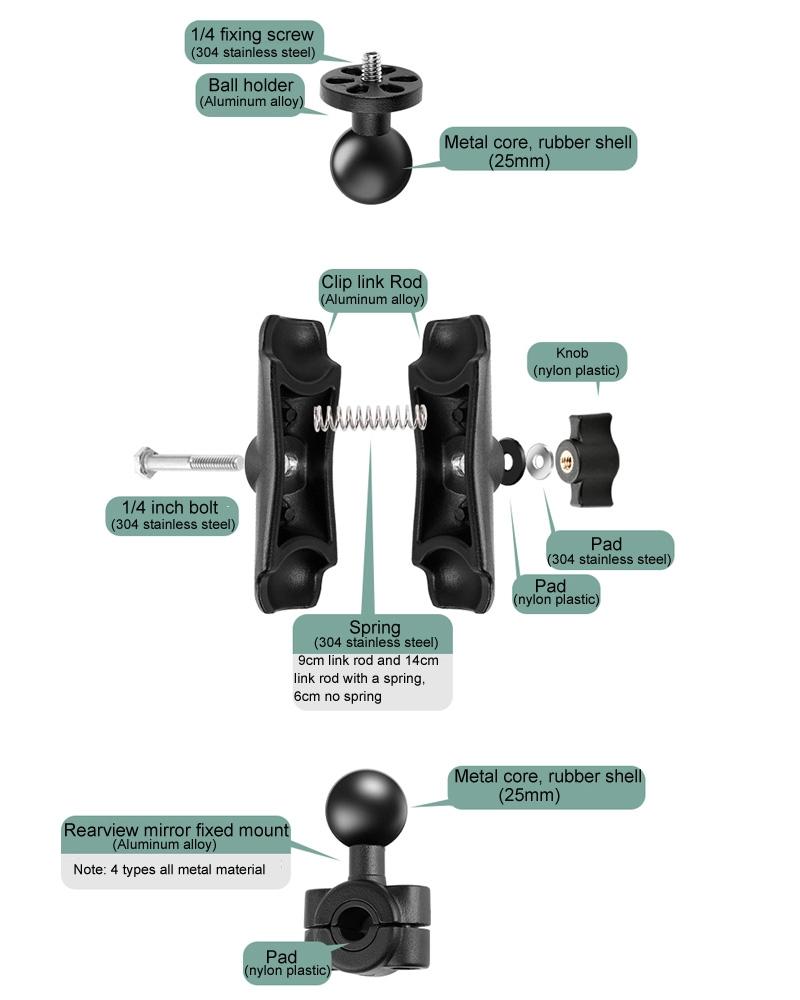 Universal Motorcycle Mount For Action Cameras - 14Cm Rod - Compatible With Gopro Insta360 Dji Action And More-1915196508731478018
