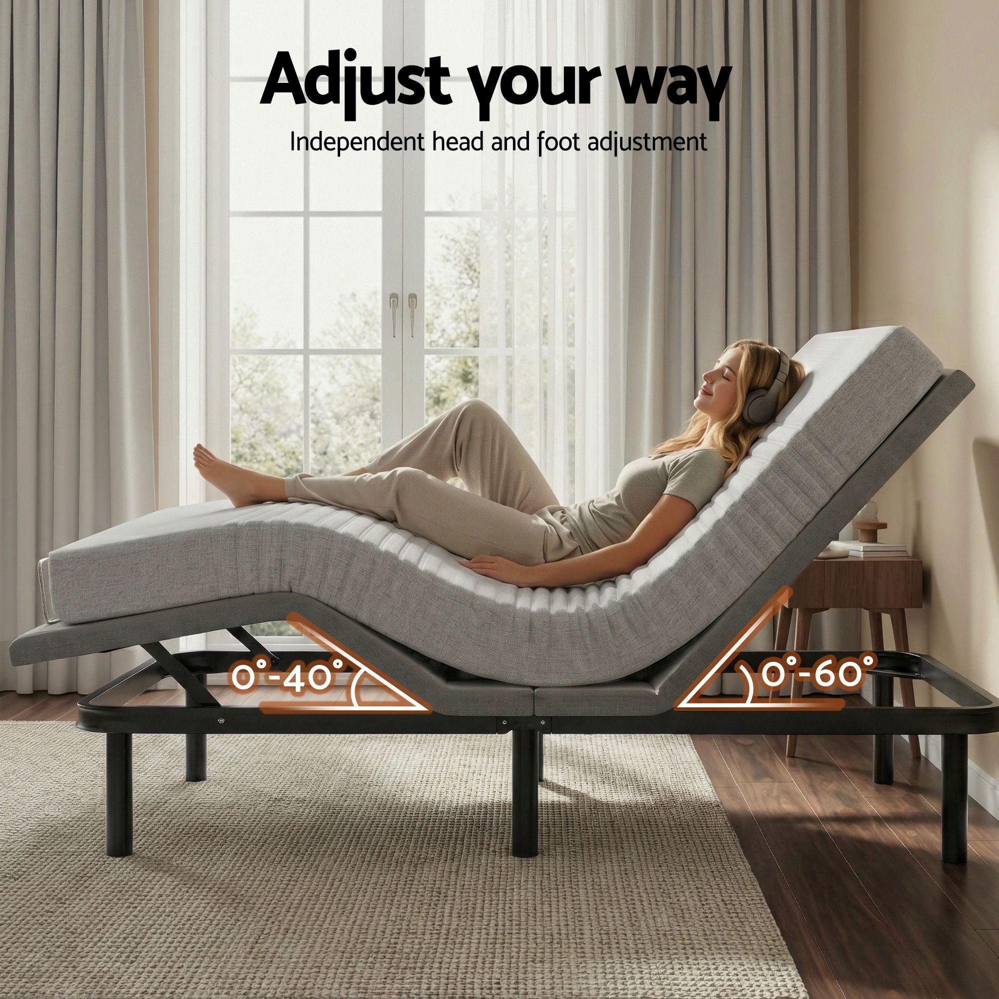 Artiss Double Bed Frame and Giselle Bedding Double Memory Foam Mattress Set, Electric Bed Base with Zero Gravity & 7 Zone Cooling Comfort for Back Pain Relief, Black & Grey,15cm Thickness
