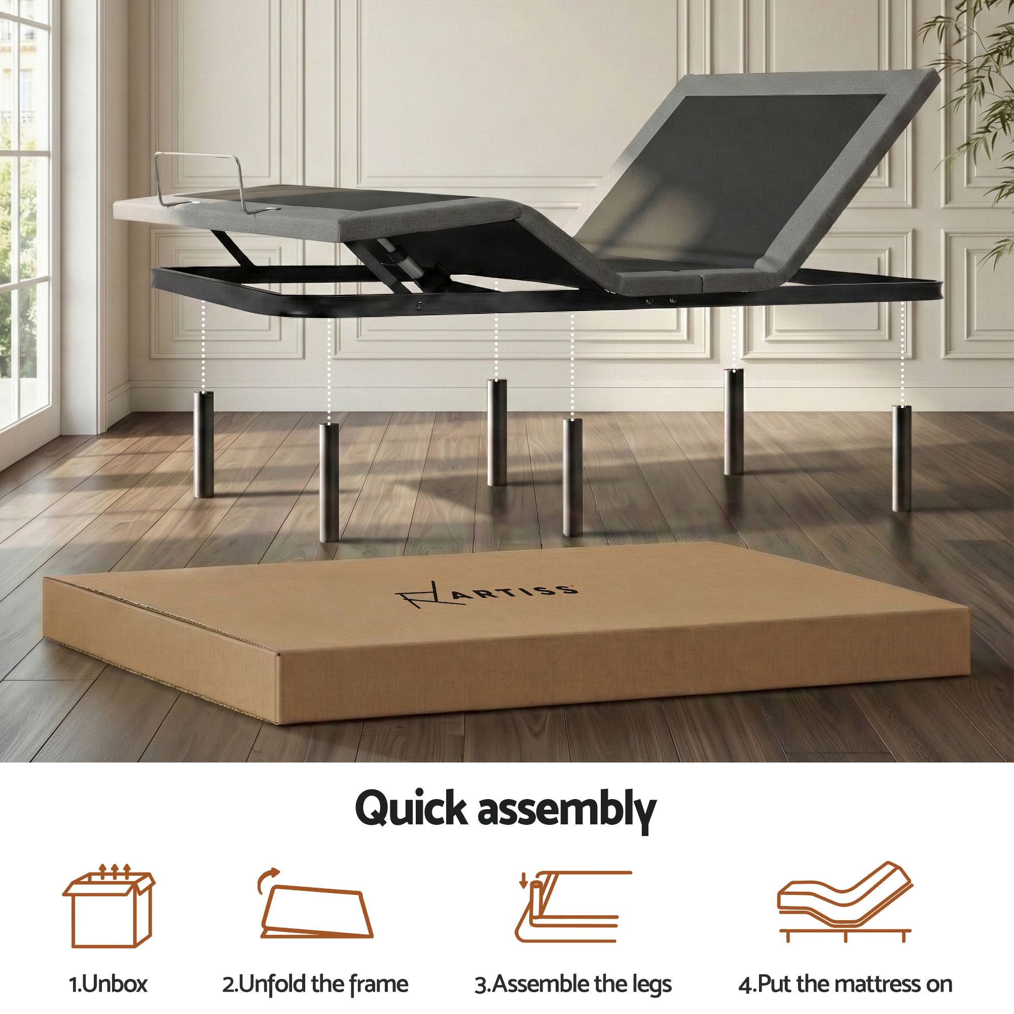 Artiss Double Bed Frame and Giselle Bedding Double Memory Foam Mattress Set, Electric Bed Base with Zero Gravity & 7 Zone Cooling Comfort for Back Pain Relief, Black & Grey,15cm Thickness