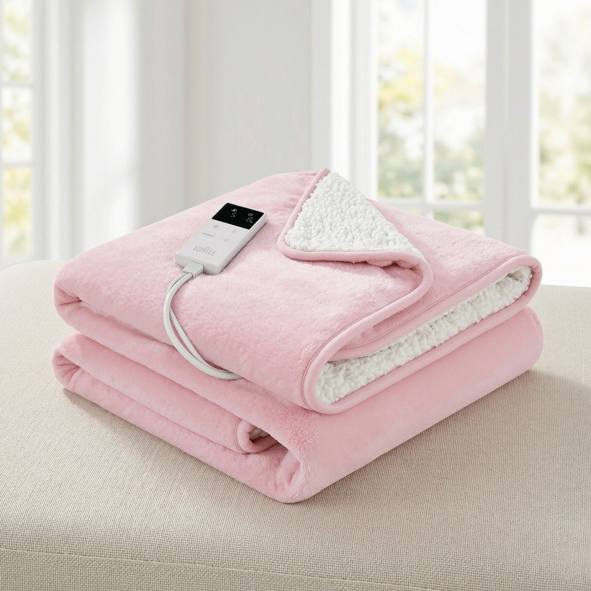 Giselle Electric Throw Rug Dual Side Fleece Flannel Heated Blanket Burgundy