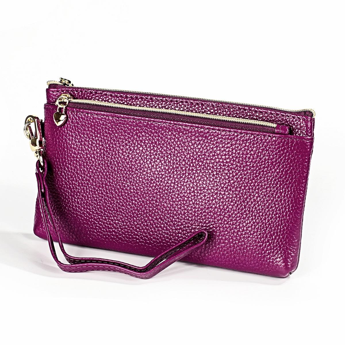 Versatile Cowhide Zipper Key Pouch In Purple-1915196533033275399