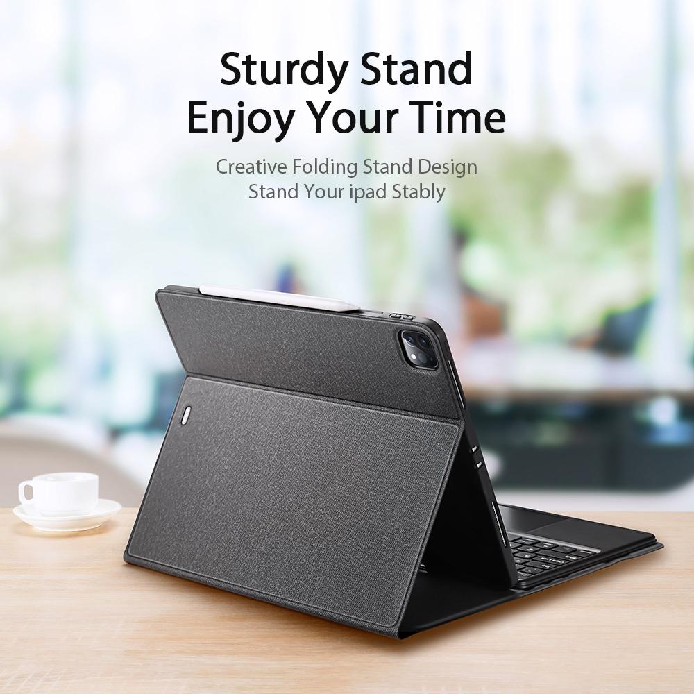12.9 Ipad Pro Leather Case With Bluetooth Keyboard & Touchpad - Black-1915196648724762627