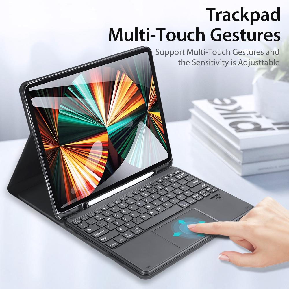 12.9 Ipad Pro Leather Case With Bluetooth Keyboard & Touchpad - Black-1915196648724762629