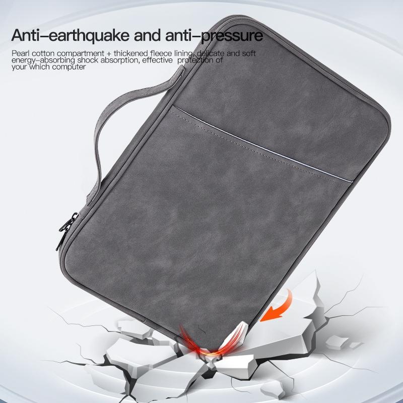 Grey Sheepskin Leather Bag For 9.7-11 Inch Laptops - Portable And Stylish-1915196811203710978