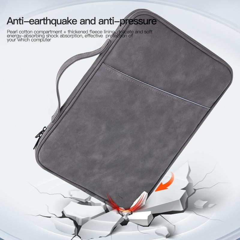 Grey Sheepskin Leather Bag For 12.9-13 Inch Laptops - Portable And Stylish-1915196971598090242