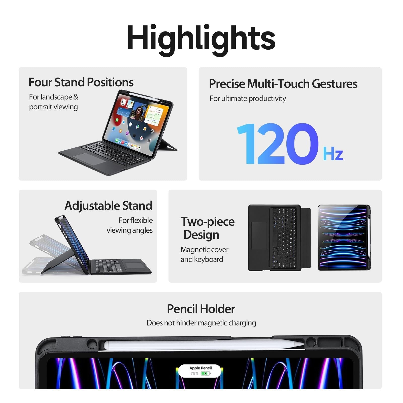 Wireless Bluetooth Keyboard Tablet Case For Ipad Pro 12.9 - Magnetic - Black-1922443430873665538