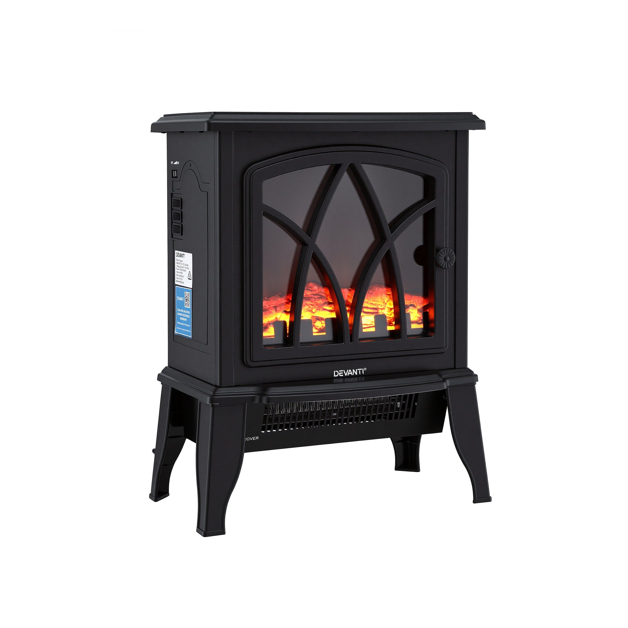 Devanti 2000W Electric Fireplace Heater Stove Freestanding 3D Flame Effect Indoor Space Heaters