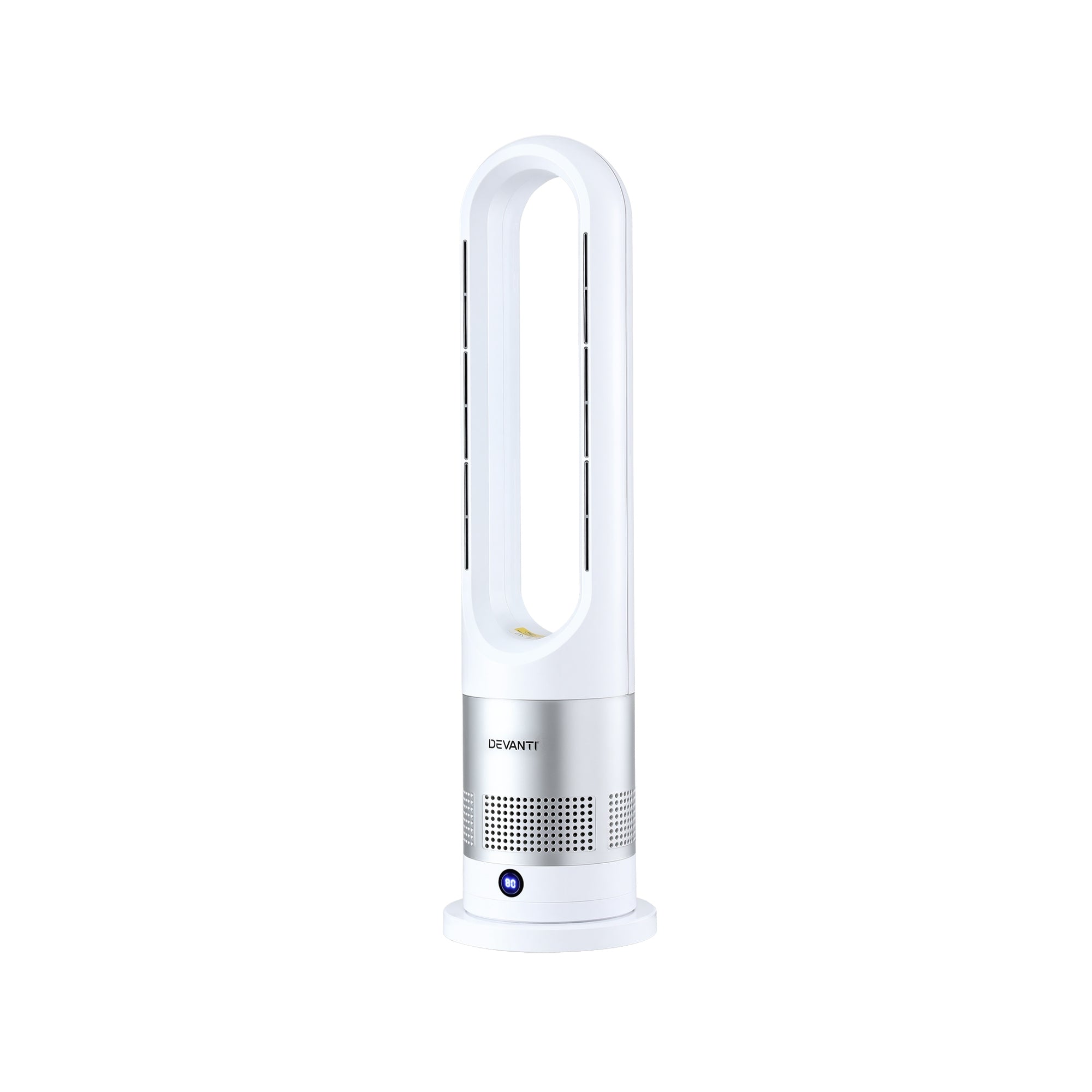 Devanti Bladeless Tower Fan Heater and Cooler 2in1 Portable Oscillation Fan for Bedroom Room Office Use White