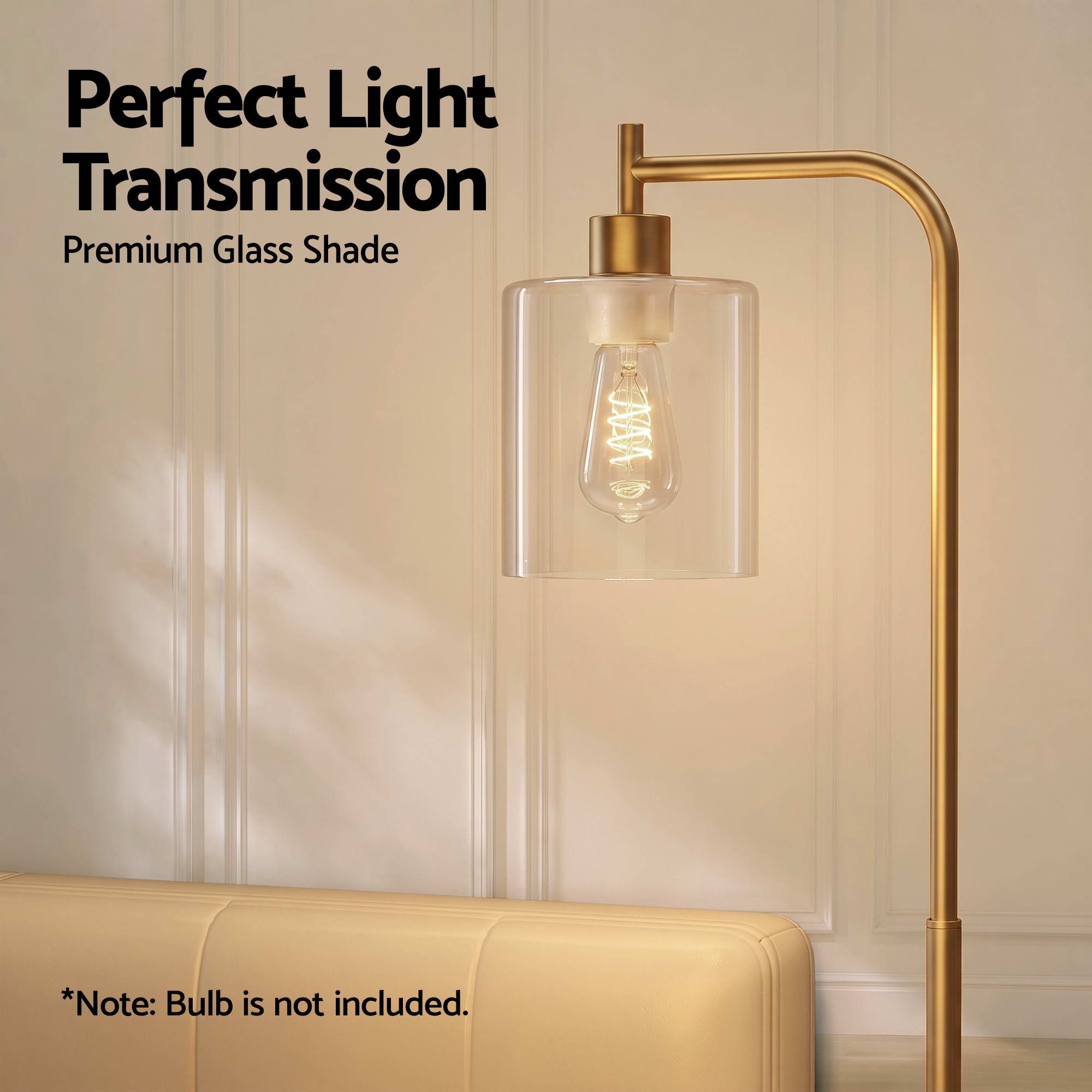 Artiss Floor Lamp Modern Industrial Standing Light with Clear Glass Shade, GoldMetal Tall Lamp for Living Room, Bedroom & Office, Anti-Tipping Weighted Base & Foot Switch (Bulb Not Included)