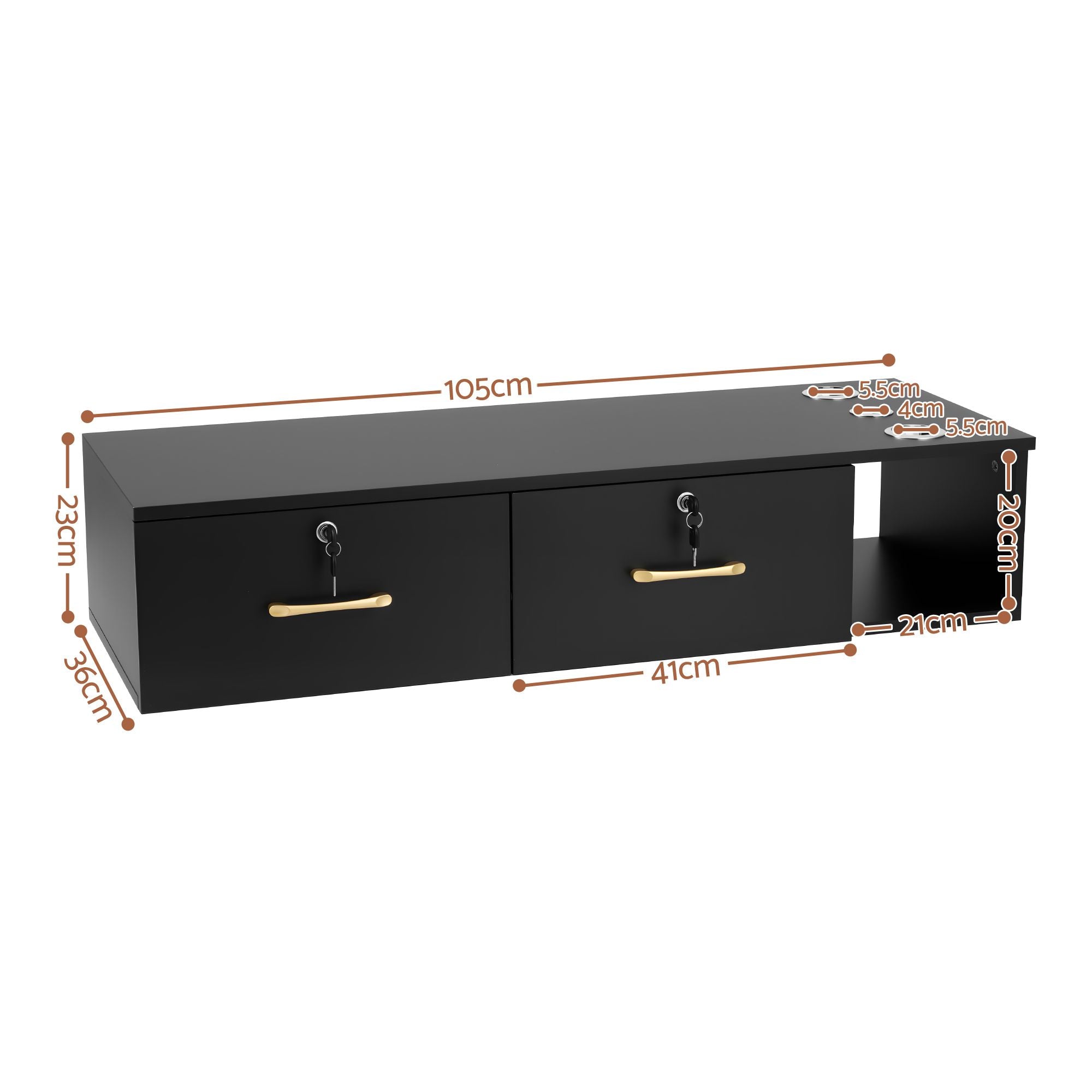 Artiss Wall Mounted Salon Station Cabinet, Hair Styling Station with 2 Lockable Drawers & 3 Appliance Holders, Wooden Barber Spa Equipment for Vanity, Black