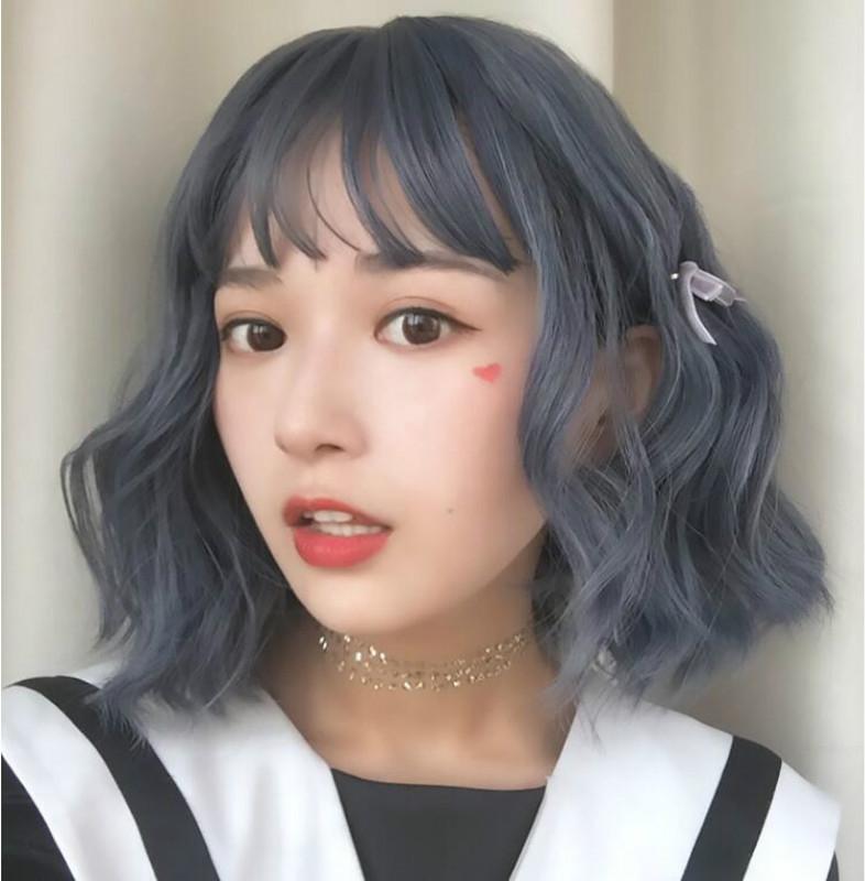 Women Short Curls Hair Wig - Gray Blue-1915196513013862403