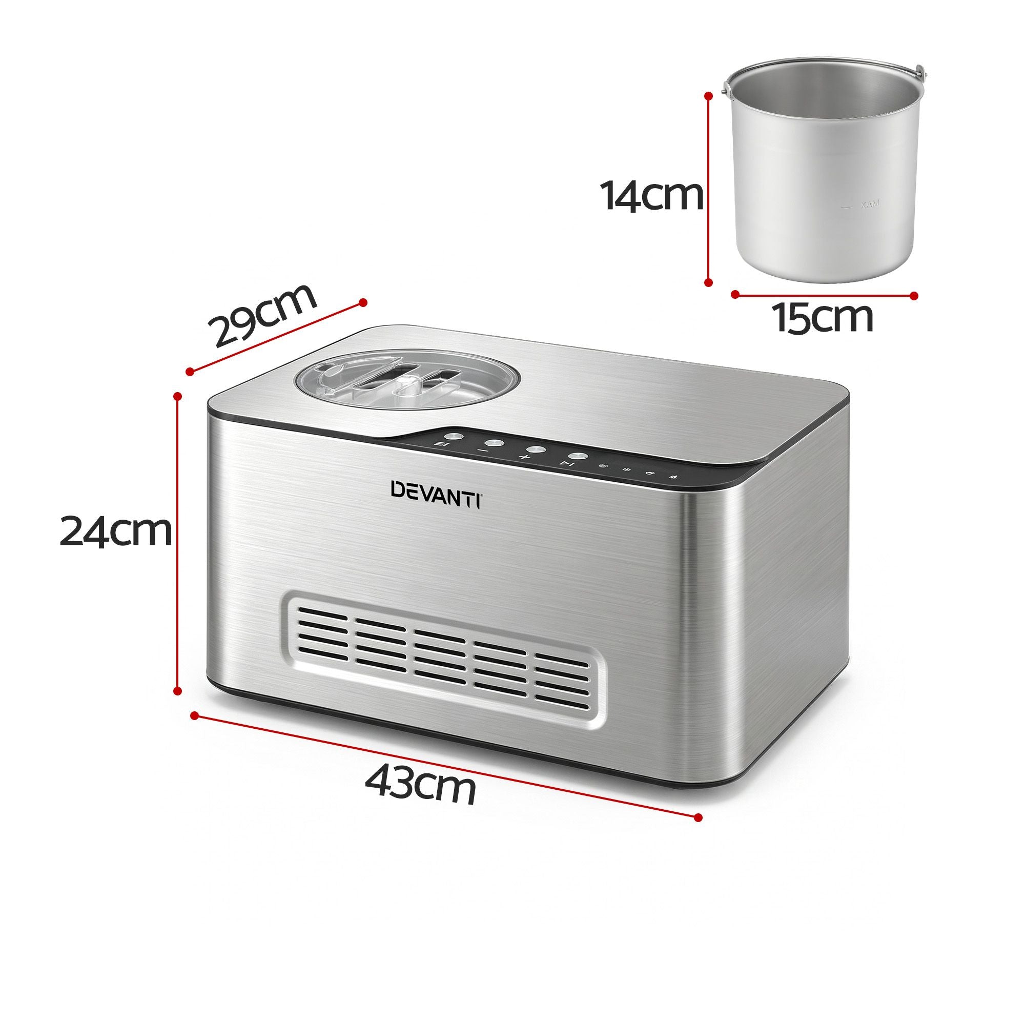 Devanti 2L 2-in-1 Ice Cream & Yogurt Maker Machine No Pre-Freezing Homemade Gelato Sorbet