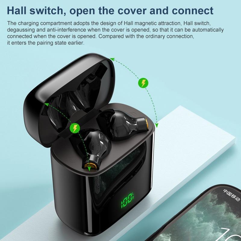 Waterproof Bluetooth Earphones With Digital Display - Black-1915196734078849030