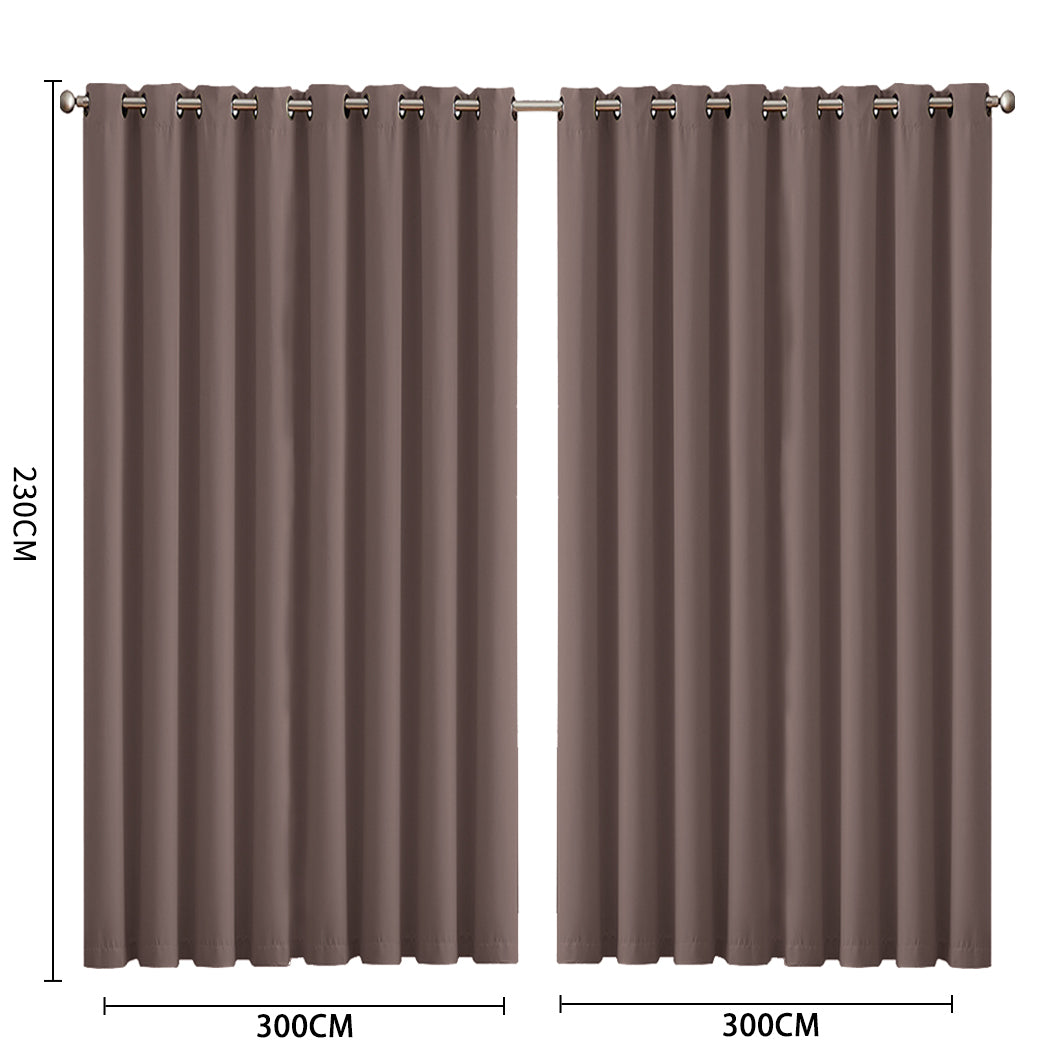 2x Blockout Curtains Panels 3 Layers Taupe CD1003-300X230-GY-1942353387320381442