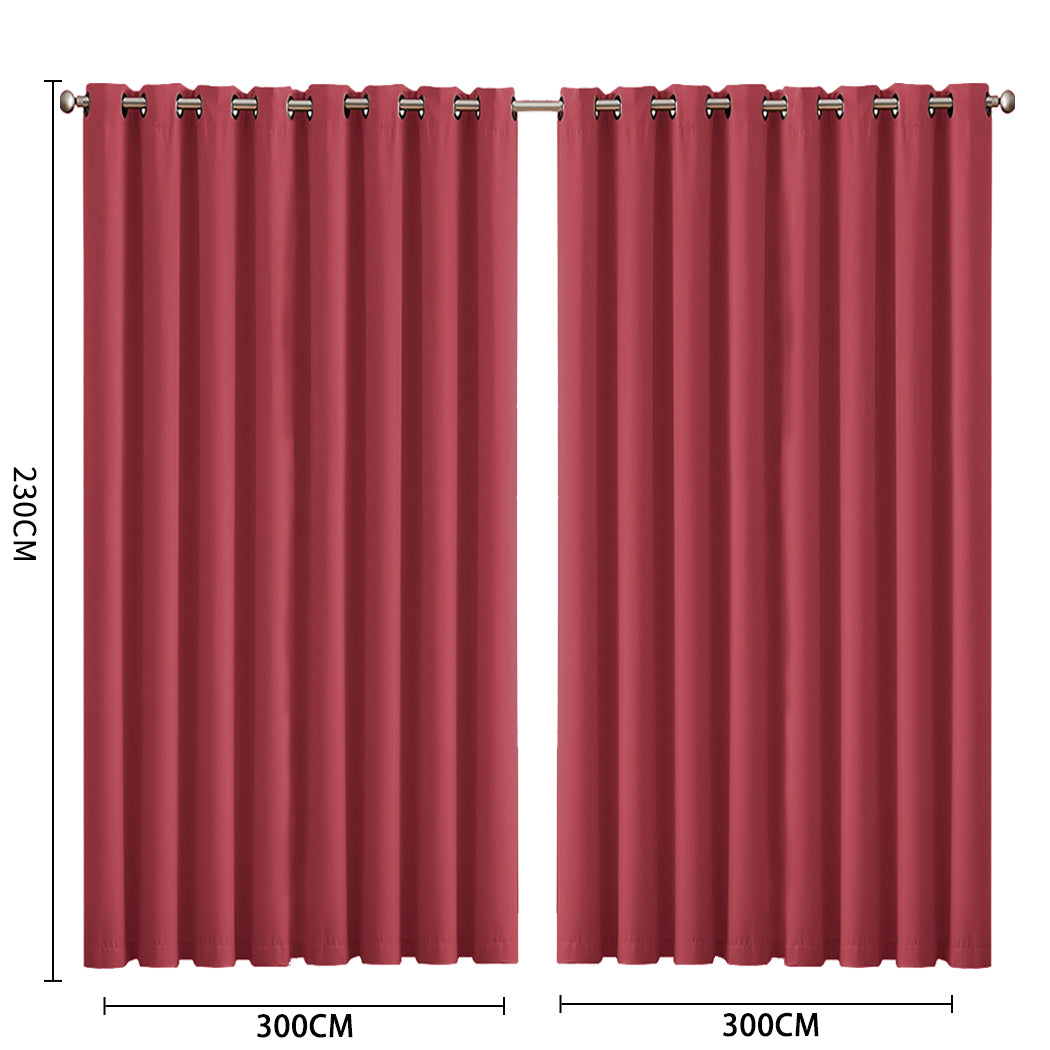 2x Blockout Curtains Panels 3 Layers Burgundy CD1003-300X230-GY-1942353387492347906