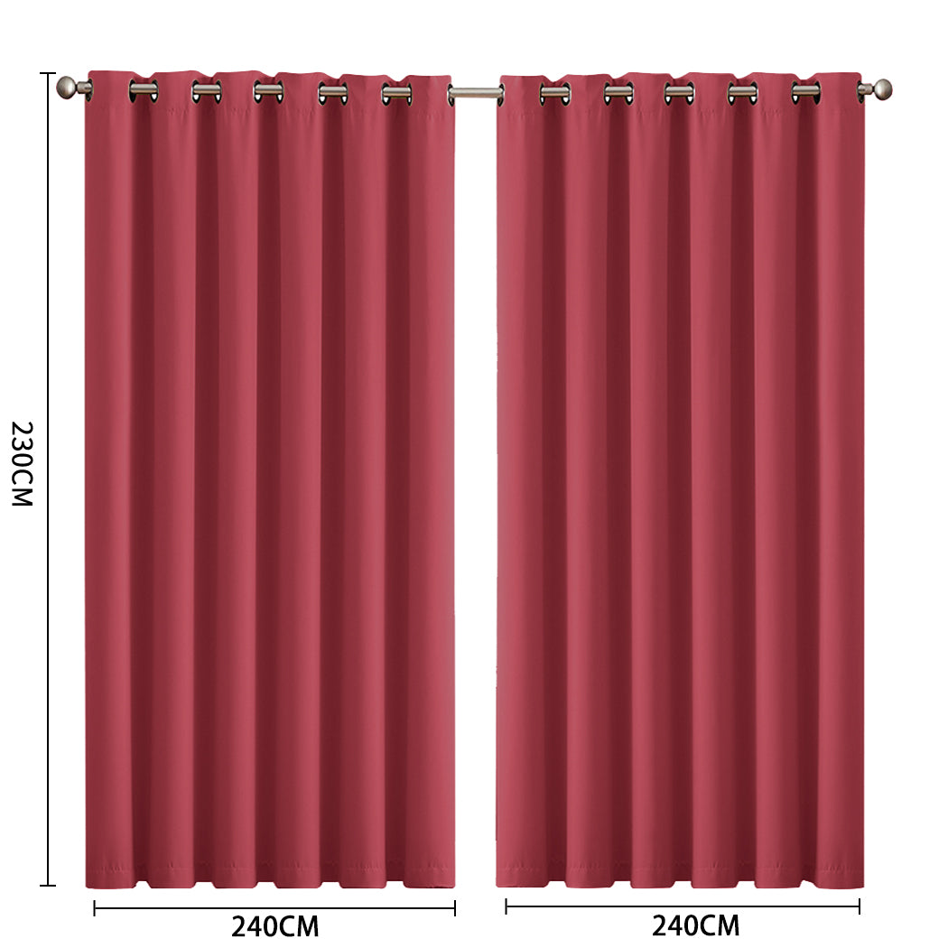 2x Blockout Curtains Panels 3 Layers Burgundy-1942353385365835778