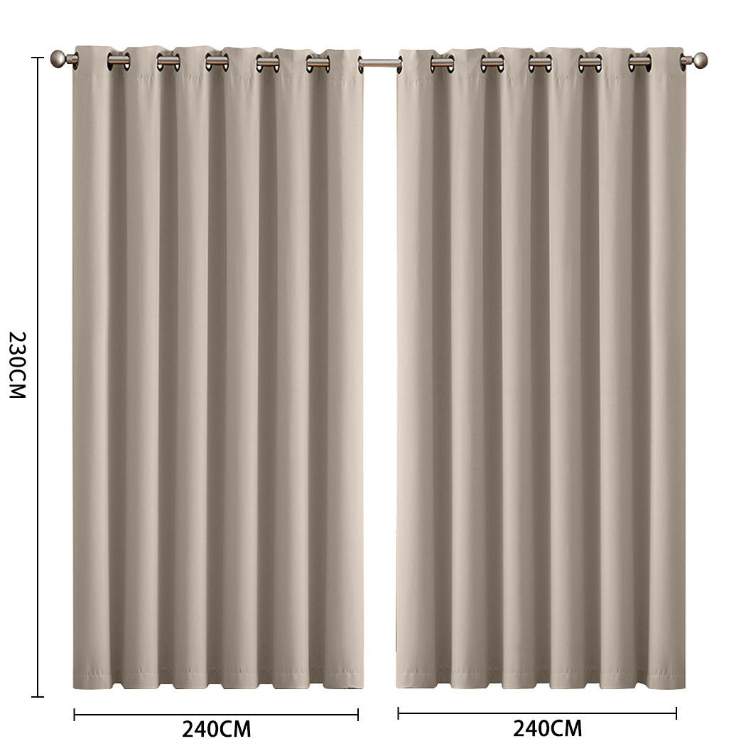 2x Blockout Curtains Panels 3 Layers Beige-1942353383608422402