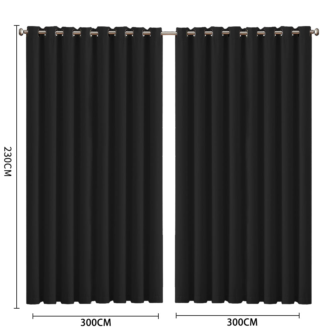 2x Blockout Curtains Panels 3 Layers Black CD1003-300X230-GY-1942353385902706690