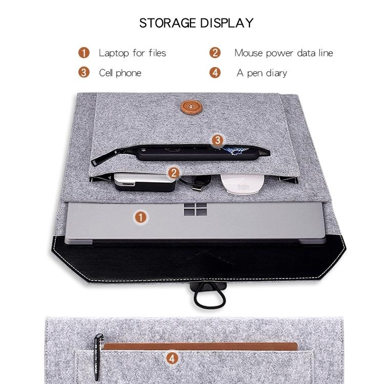 15.4 Inch Grey Felt Laptop Inner Bag With Multi-Purpose Button-1915196556651401221