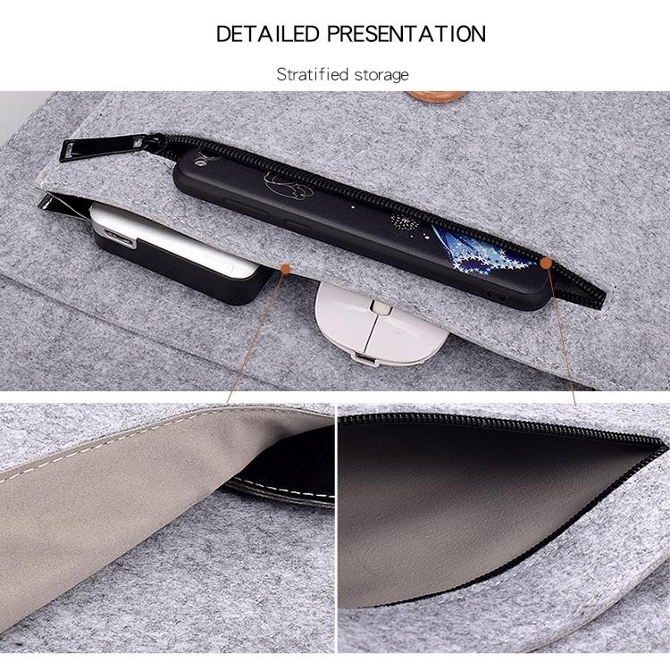 15.4 Inch Grey Felt Laptop Inner Bag With Multi-Purpose Button-1915196556651401225