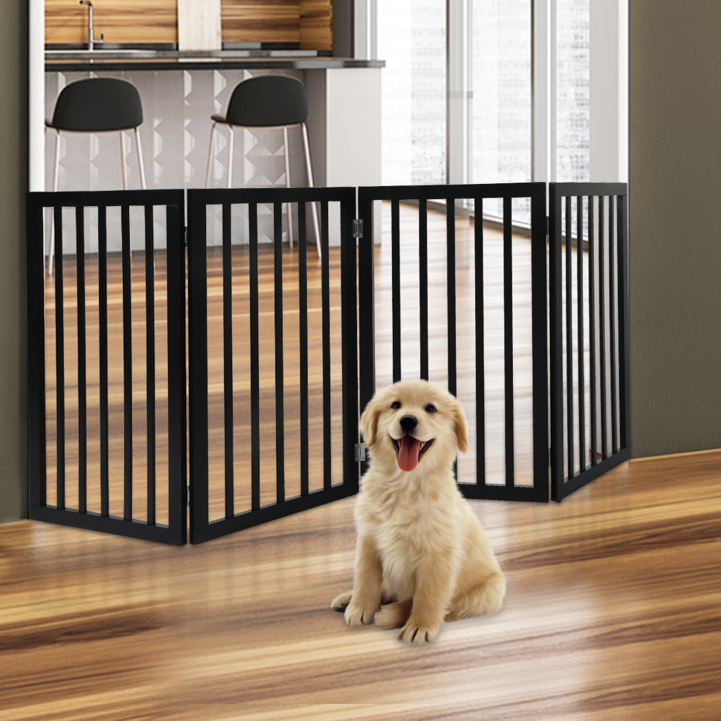 PaWz 4 Panels Wooden Pet Gate Dog Fence Black 600x 3MM-1942353080469295110