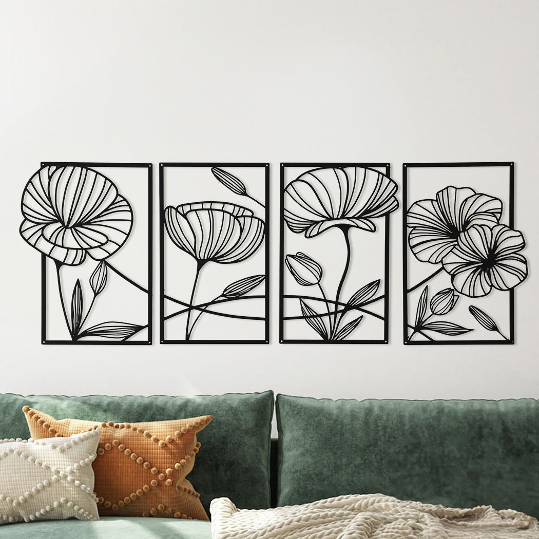 Yezi Metal Wall Art 4Pcs Floral Minimalist Line Decor-1942353710097240070