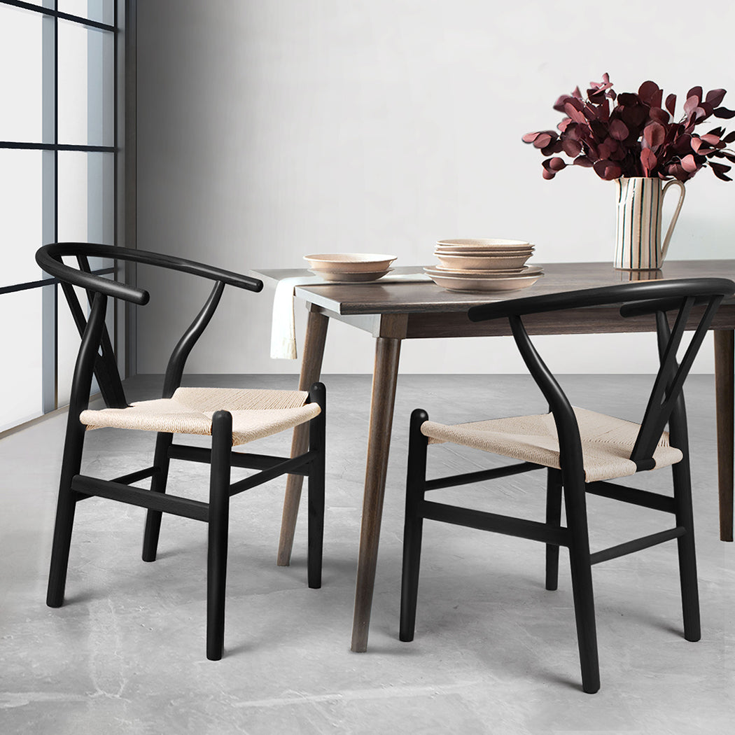Levede 2x Dining Chairs Wooden Hans Black-1910113283671724038