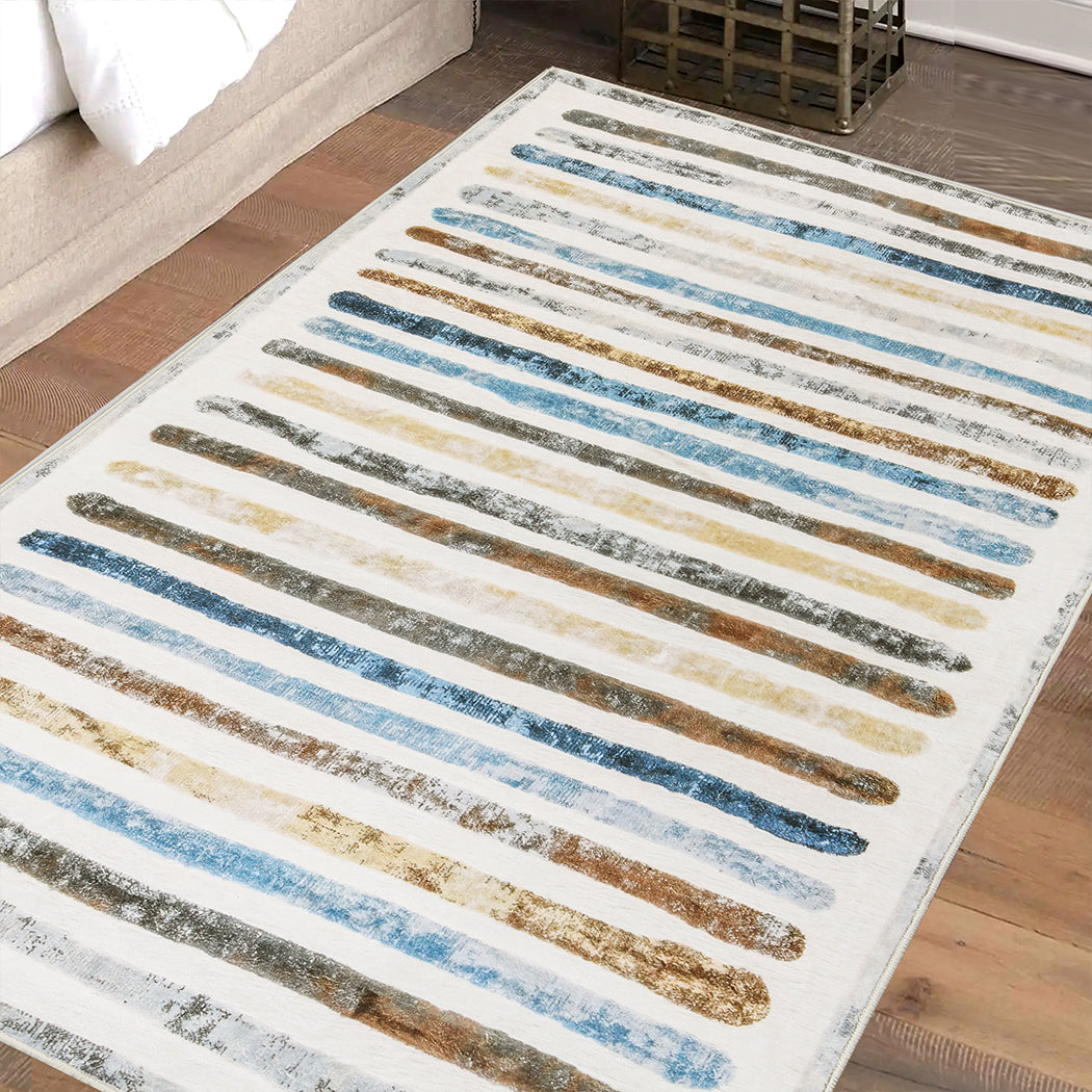 Marlow Floor Rug Short Pile Washable Carpet Soft Plush Non Slip Stripe 160x120-1942353626341183494