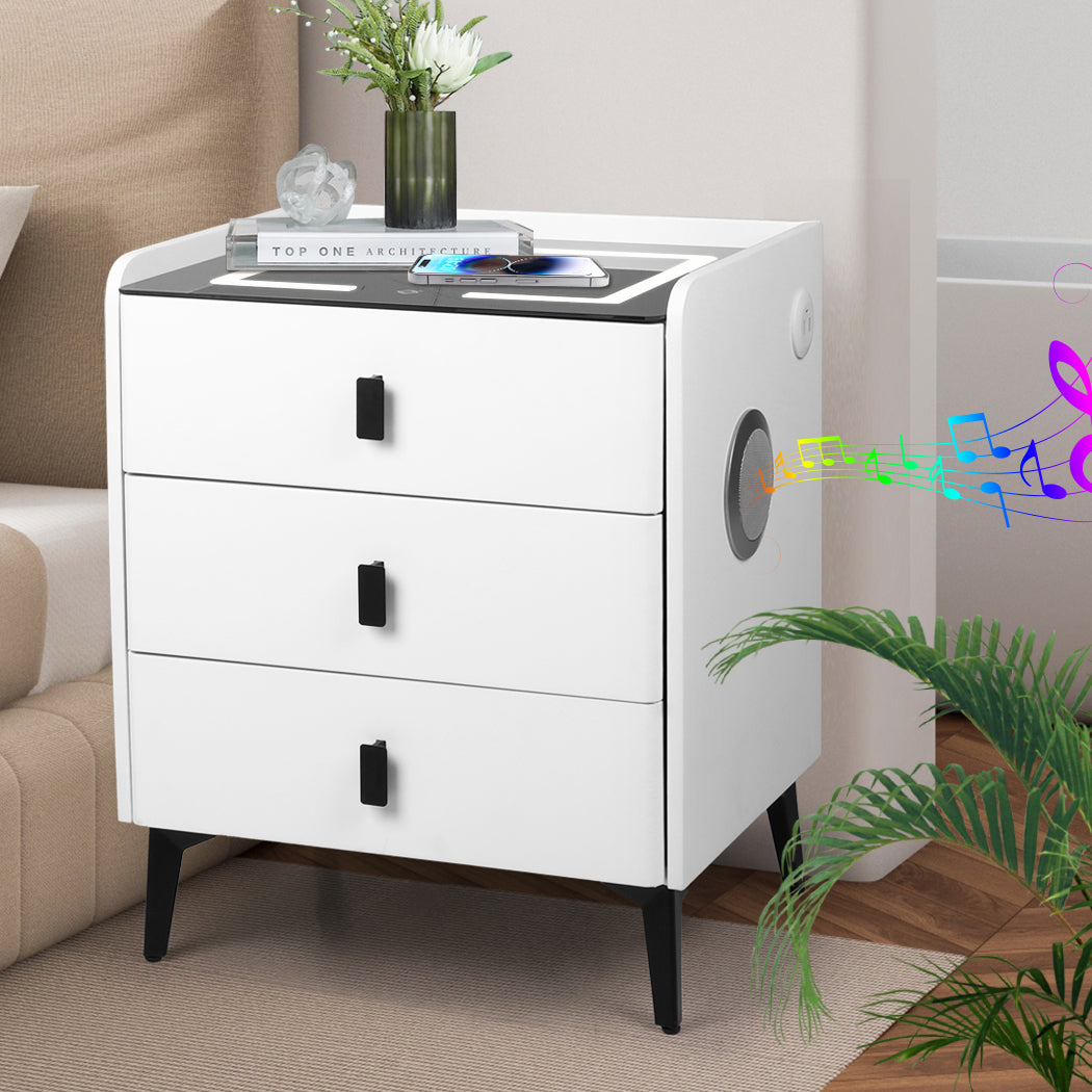 Levede Bedside Table LED Lights Drawers Storage-1937319786606366727