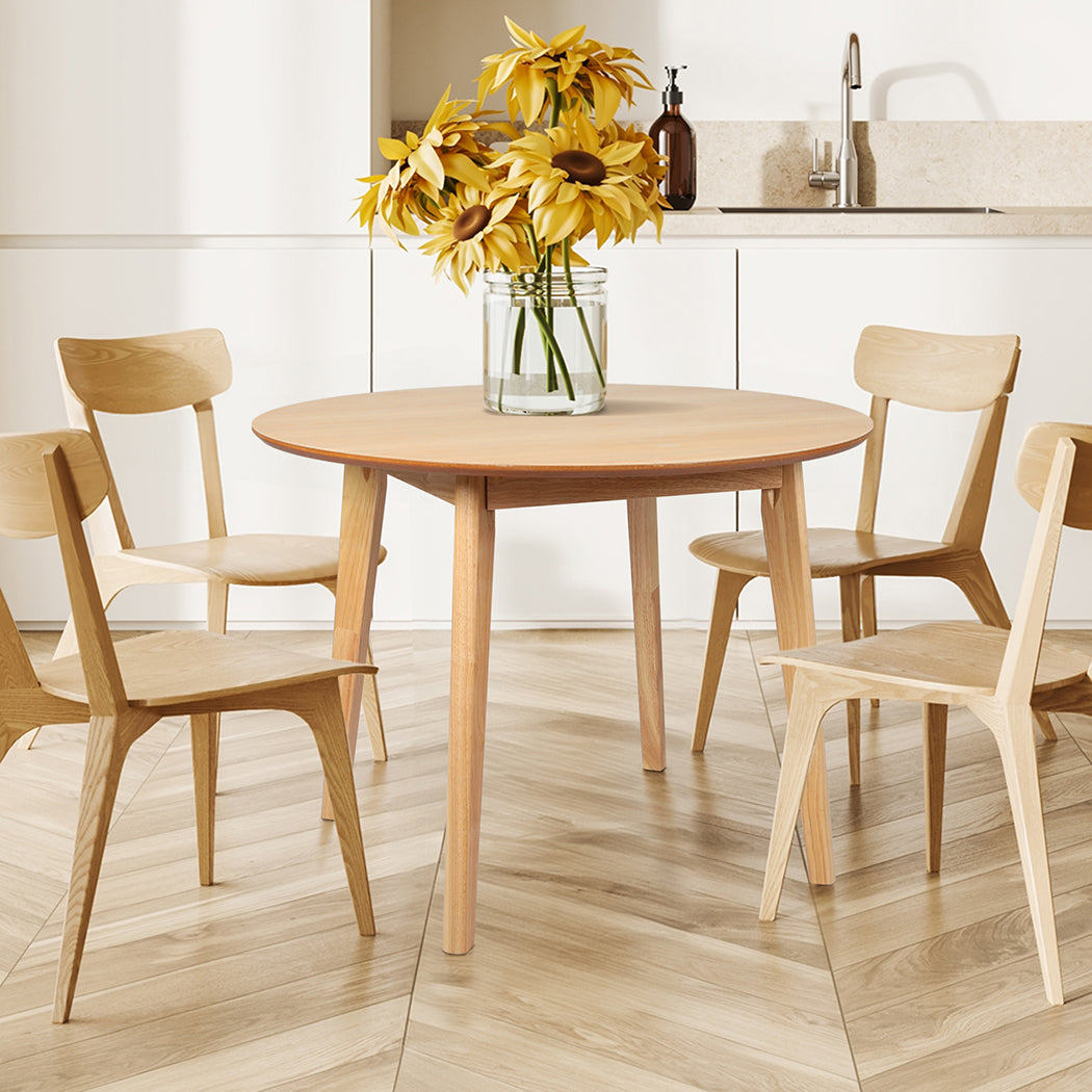 Levede Dining Table Round Rubberwood Base 100cm Natural 100 CM-1910113303351398406