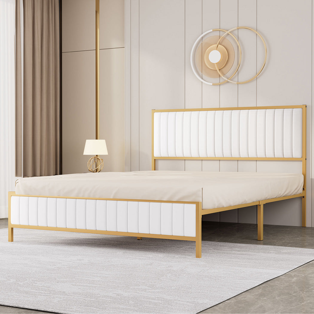 Levede Metal Bed Frame Under Bed Storage Double Beige-1937319810237075462