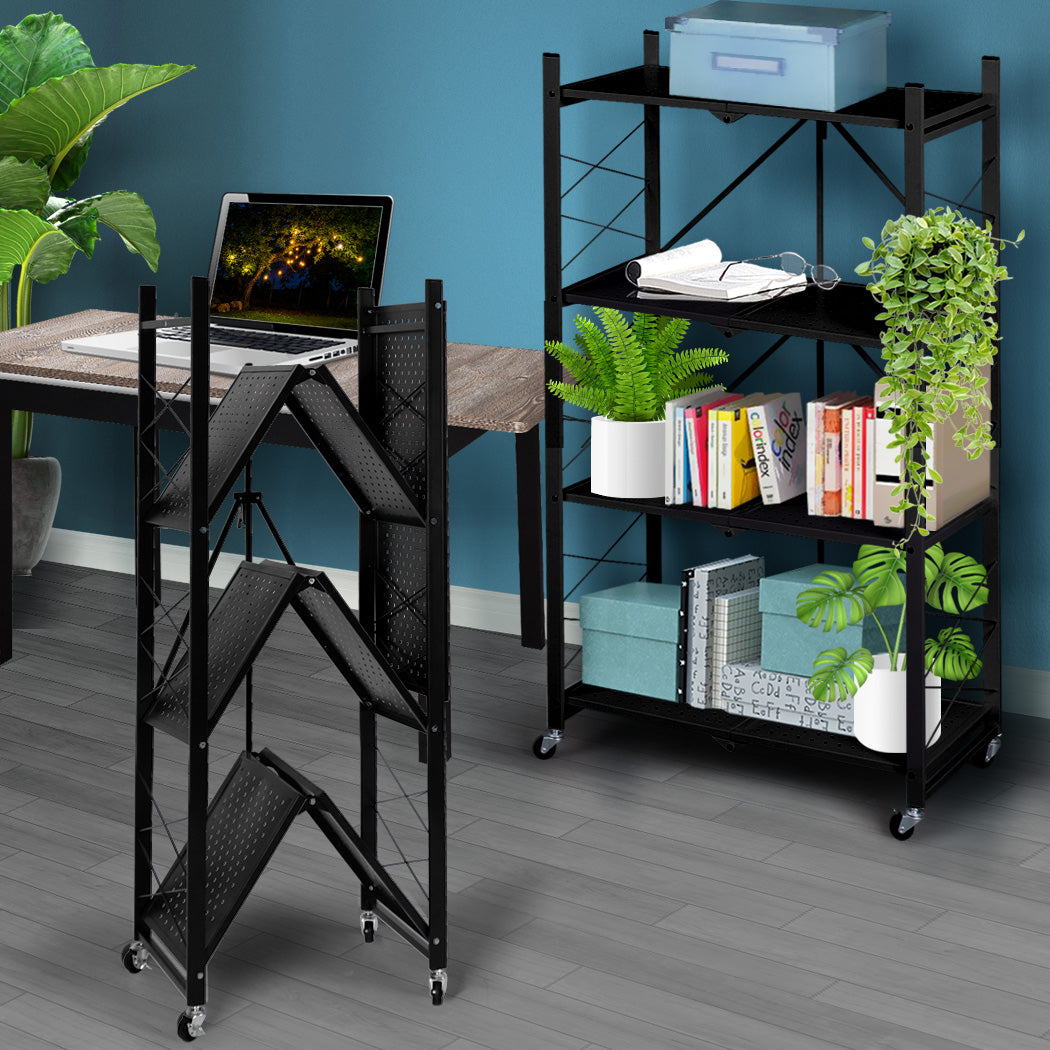 Levede Foldable Storage Shelf Display Black 4 Tiers-1942352905025753094