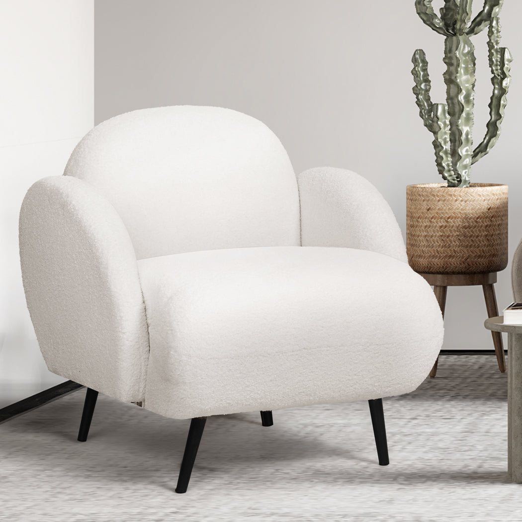 Levede Sofa Chair Fleece Upholstered Single White-1937319787176792070
