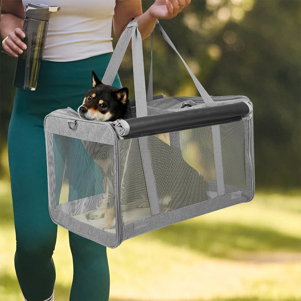 Pawz 3 in 1 Pet Soft Crate Dog Cat Carrier L Size Grey-1942353703801589766