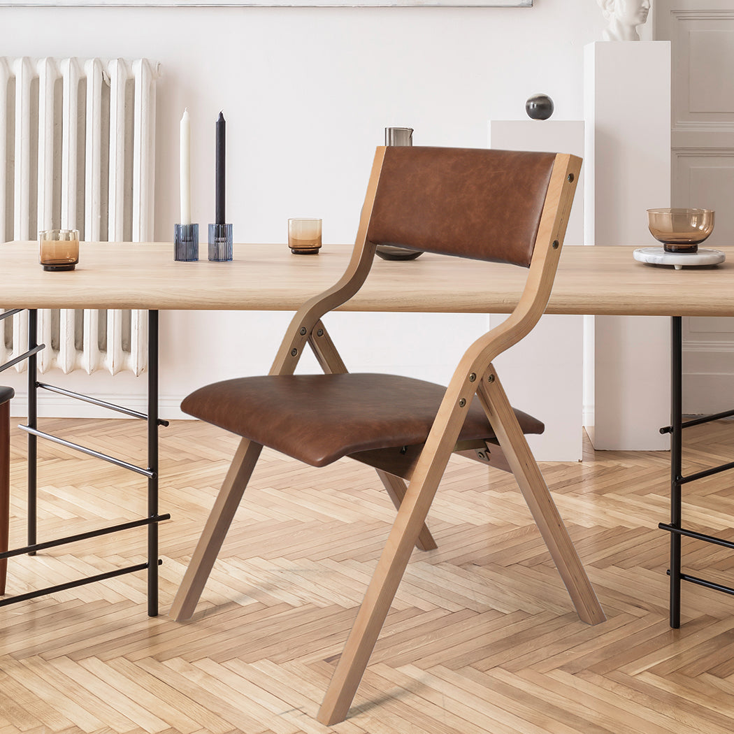 Levede 2x Dining Chairs Foldable PU Brown-1910113297194160134
