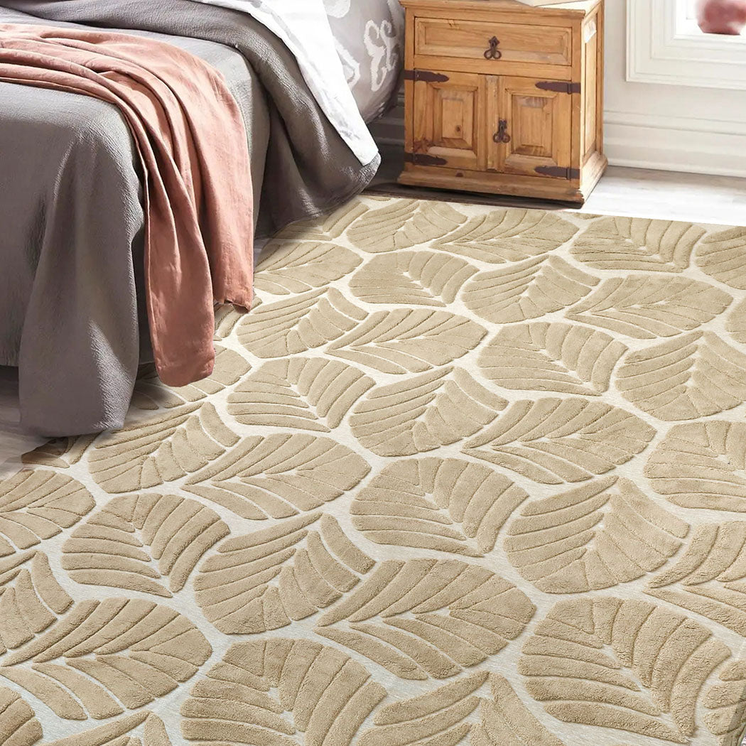 Marlow Floor Rug Soft Embossed Carpet Non Slip Plush Shaggy Rugs Leaf Pattern-1942353627809189894