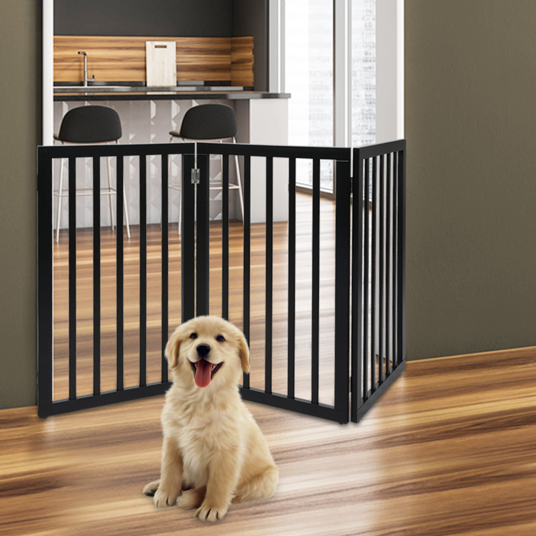 PaWz 3 Panels Wooden Pet Gate Dog Fence Black 139CM-1942353079764652038