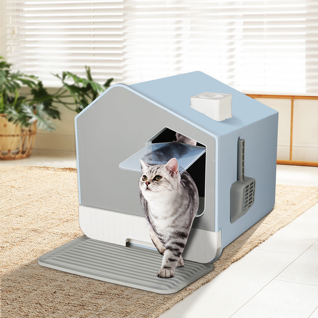 PaWz Fully Enclosed Cat Litter Box Mat Blue-1942352759785394182