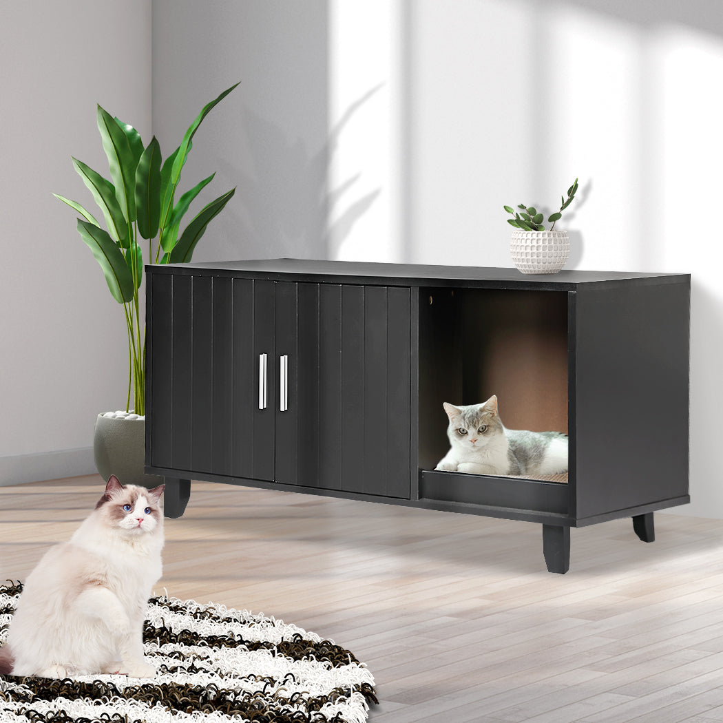 PaWz Enclosed Cat Litter Cabinet Box Black-1942352745675755526