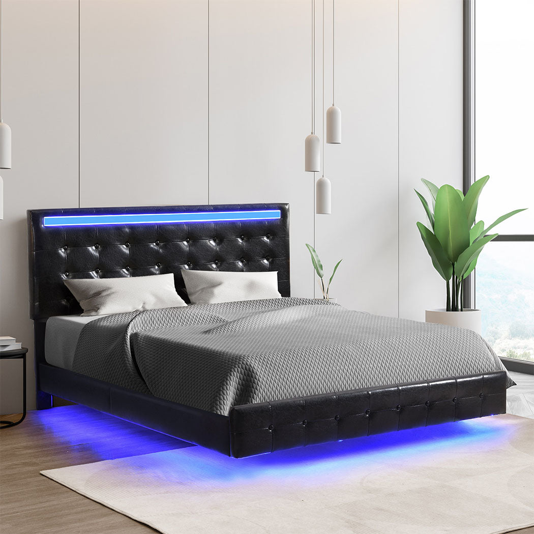Levede  Floating Bed Frame Queen with Headboard LED Lights Mattress Base-1910112198202626054