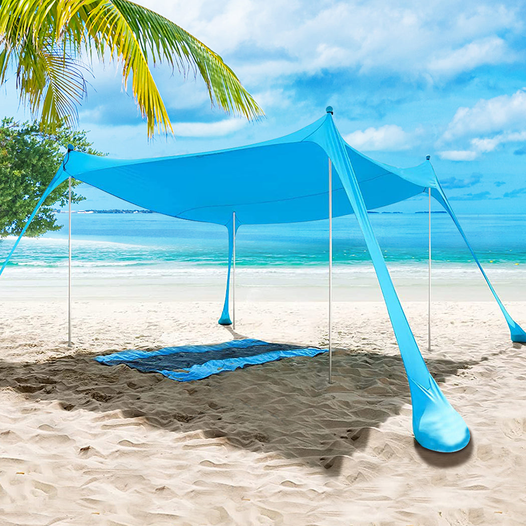 Beach Tent Camping Canopy 4-6 Person Family Sun Shade Shelter 300x300cm Blue-1942352894795845638