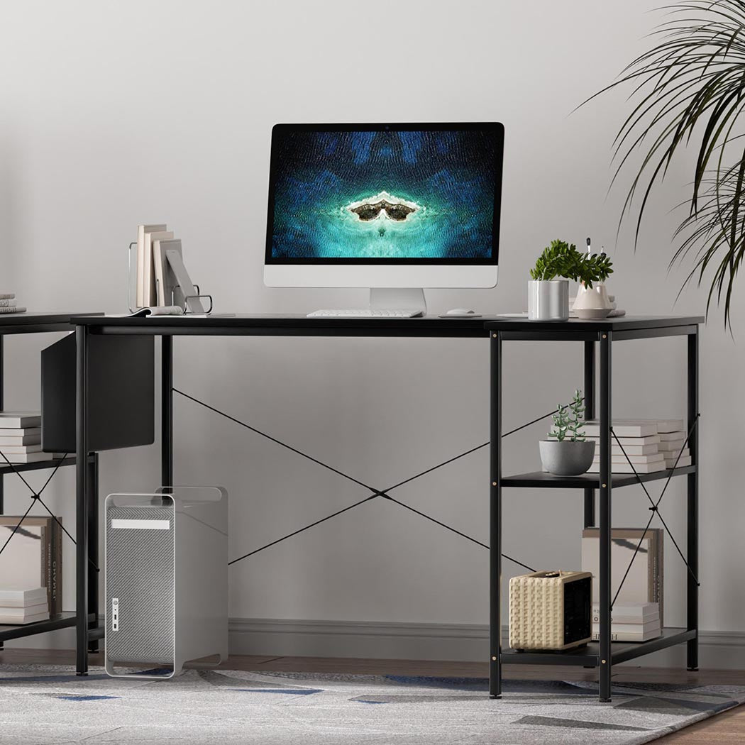 Levede L Shaped Computer Desk Corner Desk Black-1937319785369047046