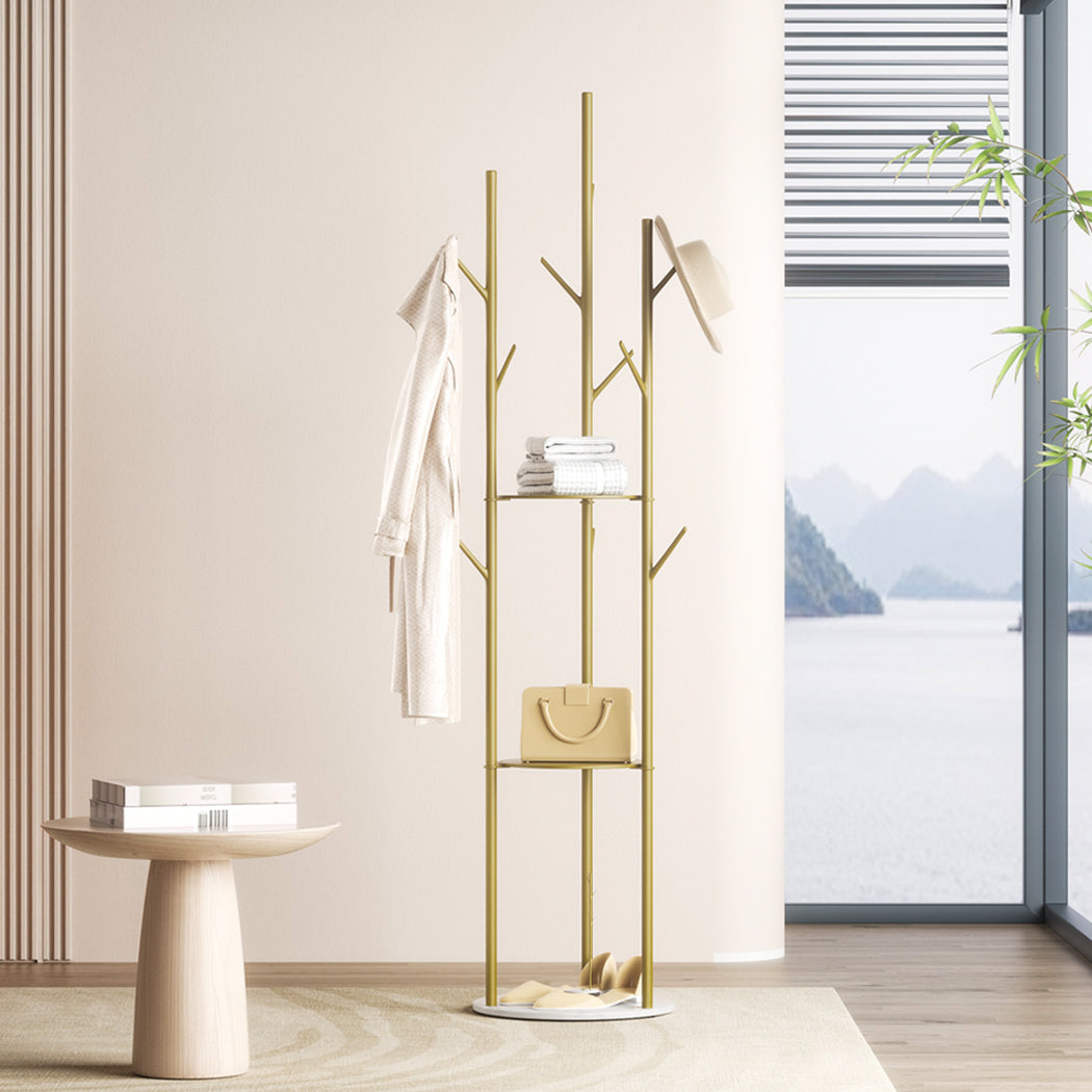 Levede Coat Rack Clothes Stand 8 Hook Organizer Gold-1910112990083026950