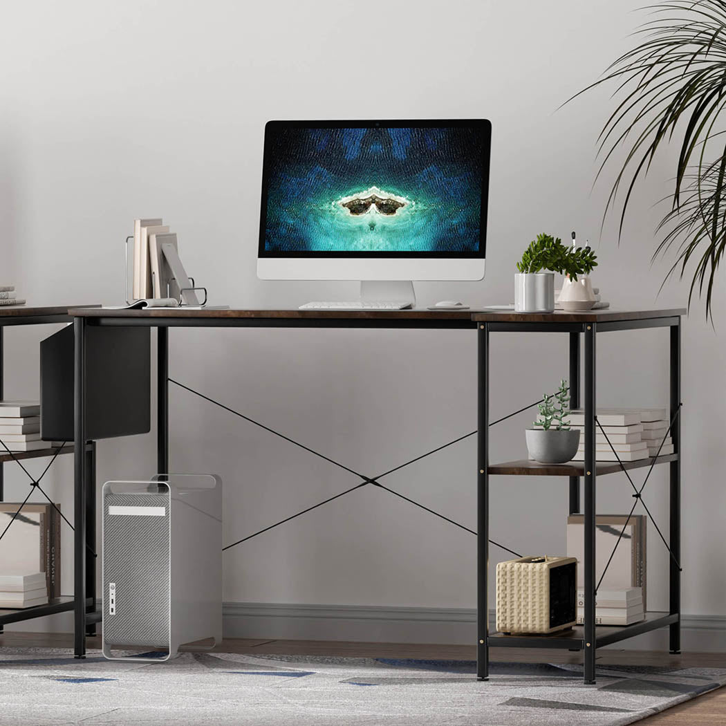Levede L Shaped Computer Desk Corner Desk Brown-1937319785532624902