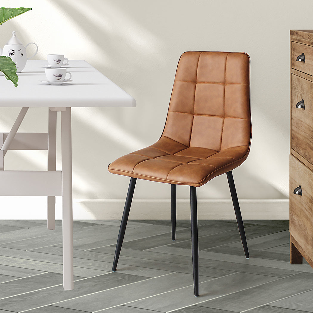 Levede 4x Dining Chairs Kitchen Chair Brown Faux Leather-1937319839714643974