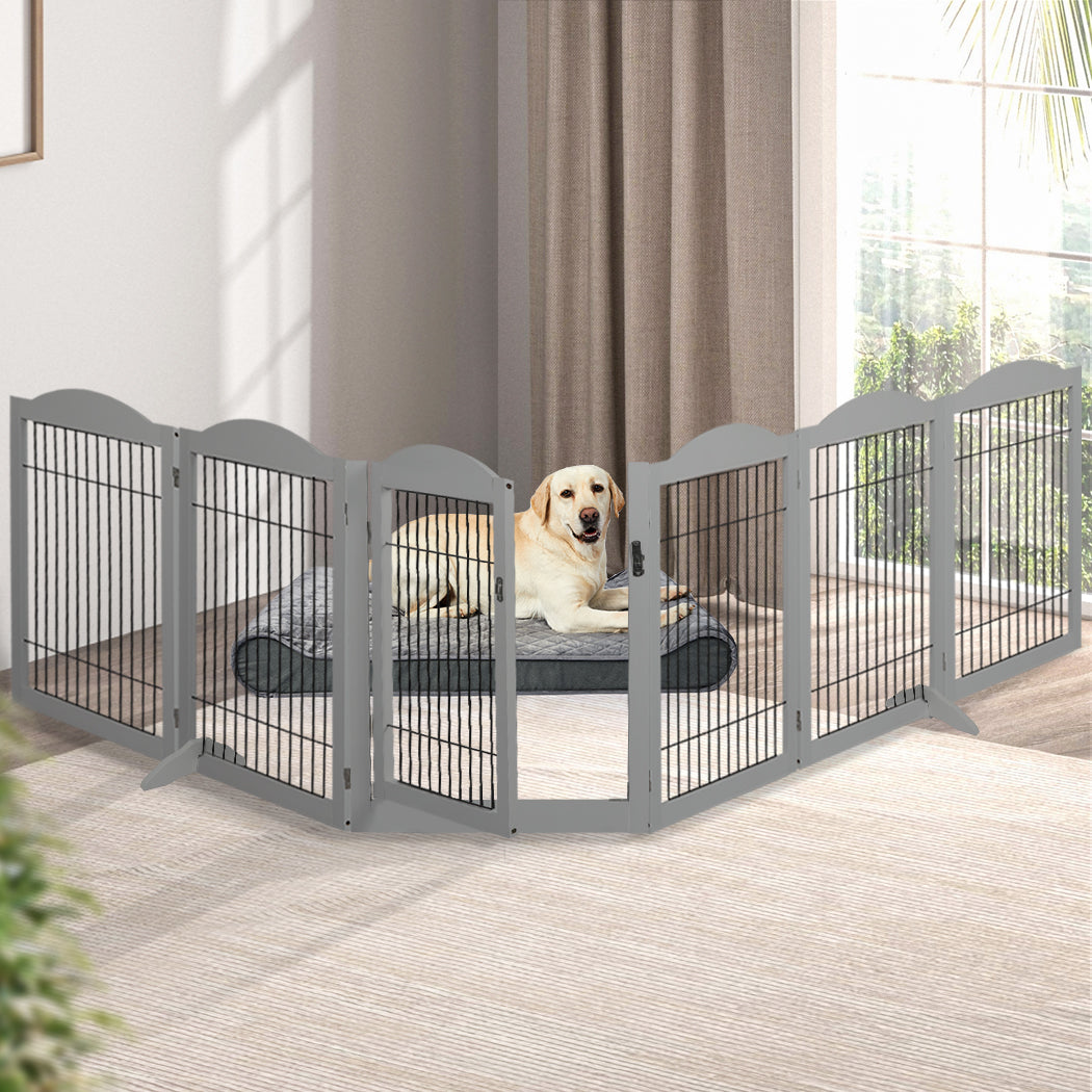 PaWz 6 Panels Pet Dog Playpen Puppy Grey-1942352754043392006