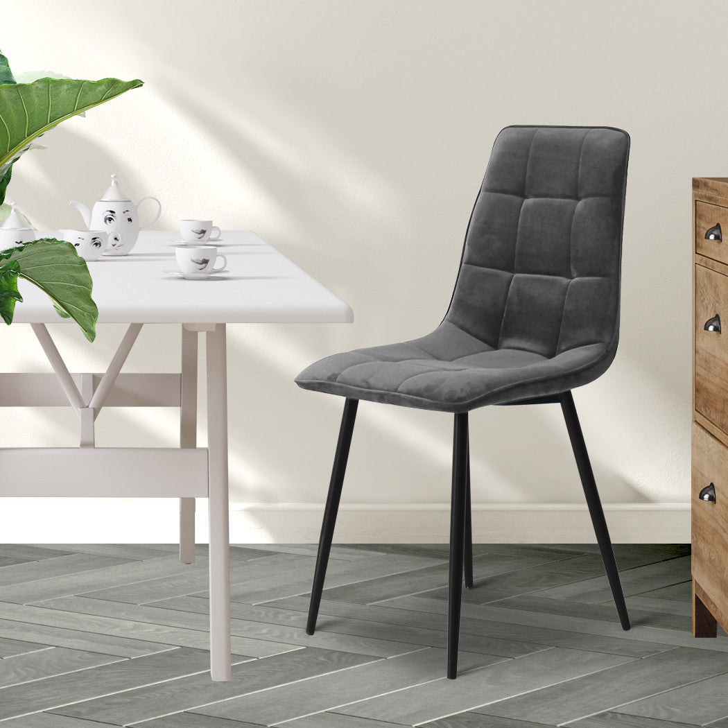 Levede 4x Dining Chairs Kitchen Velvet Grey-1910113287547260934