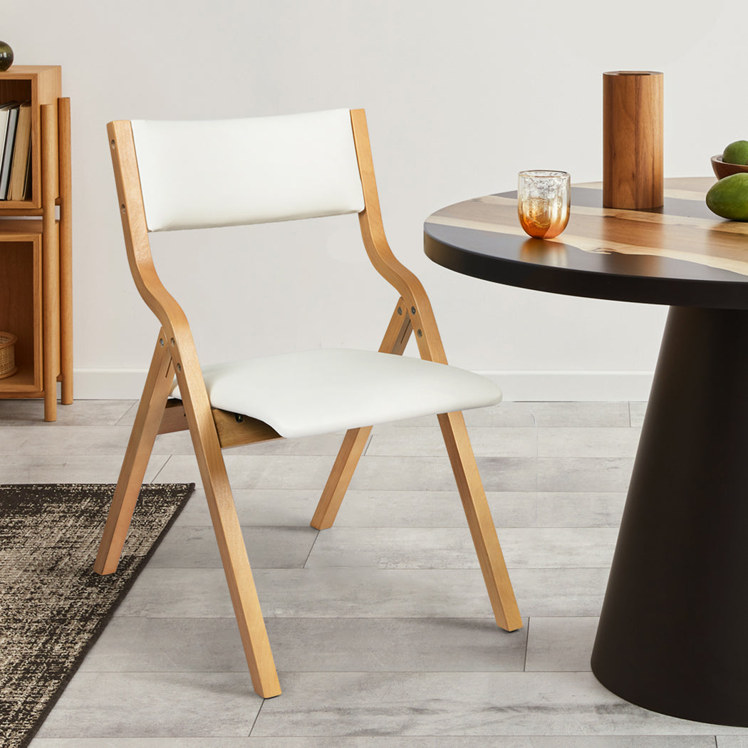 Levede 2x Dining Chairs Foldable PU Beige-1910113296992833542