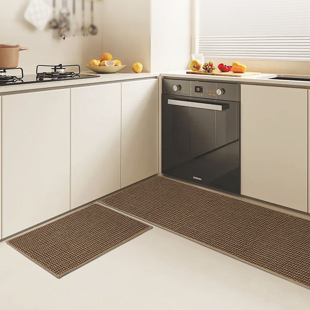 Marlow Kitchen Rug 2PCS Woven Non Slip Absorbent Brown-1942353698789396486